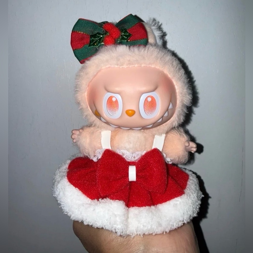 Labubu Holiday outfit- Red and white holiday dress and bow